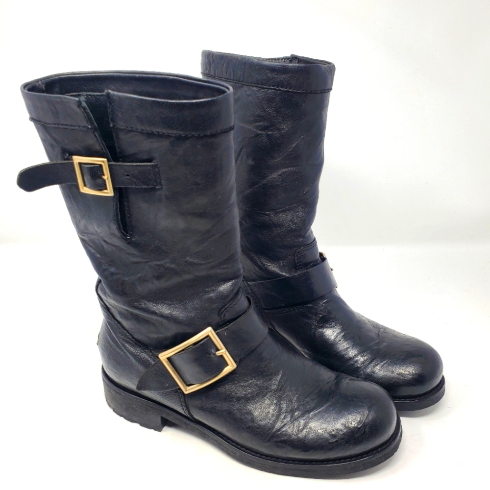 Jimmy Choo Black Leather Moto Boots